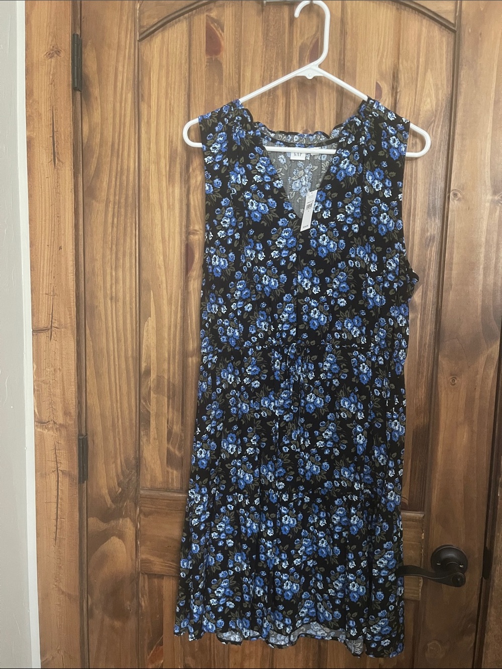 GAP Black Sleeveless Dress with Blue Floral Print